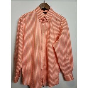 Tommy Hilfiger Men’s Orange & White Striped Dress Shirt Med  Cotton long sleeve